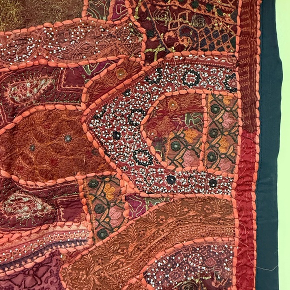 Exquisite Vintage Indian Wall Tapestry with Hand Embroidered Zari,beads,Mirror - Picture 6 of 13